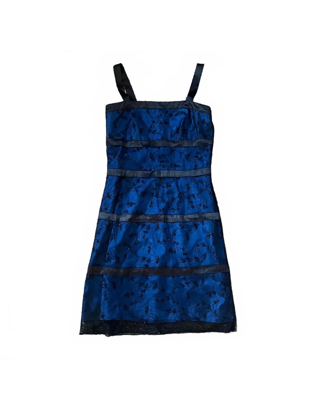 Y2K Rimini By Shaw Blue beaded Silk slip party dress